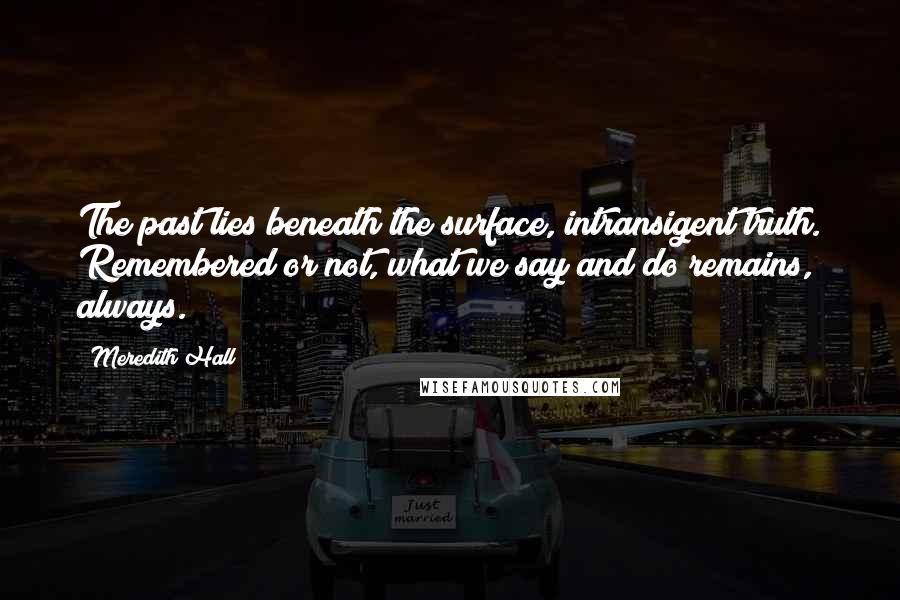 Meredith Hall Quotes: The past lies beneath the surface, intransigent truth. Remembered or not, what we say and do remains, always.