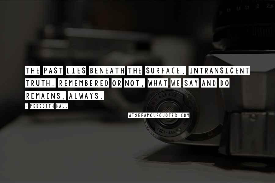 Meredith Hall Quotes: The past lies beneath the surface, intransigent truth. Remembered or not, what we say and do remains, always.