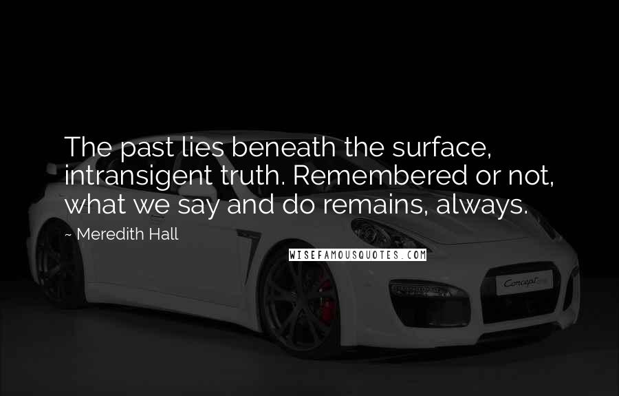 Meredith Hall Quotes: The past lies beneath the surface, intransigent truth. Remembered or not, what we say and do remains, always.