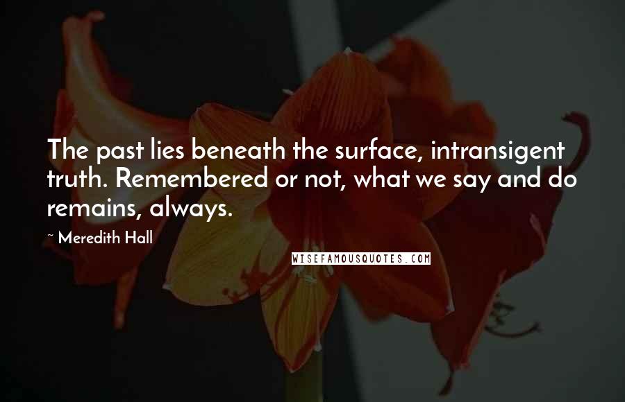 Meredith Hall Quotes: The past lies beneath the surface, intransigent truth. Remembered or not, what we say and do remains, always.