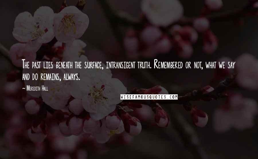 Meredith Hall Quotes: The past lies beneath the surface, intransigent truth. Remembered or not, what we say and do remains, always.