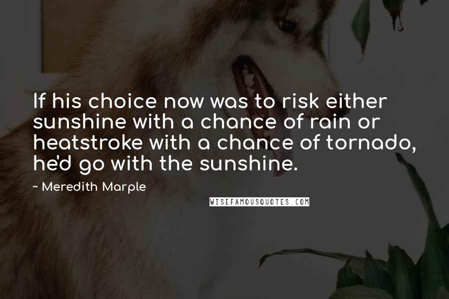 Meredith Marple Quotes: If his choice now was to risk either sunshine with a chance of rain or heatstroke with a chance of tornado, he'd go with the sunshine.