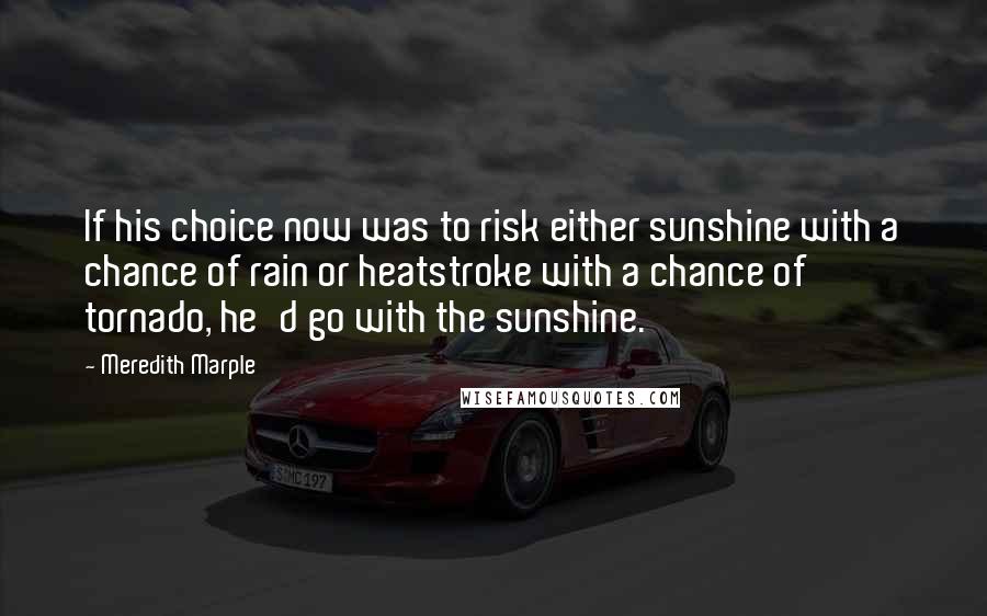 Meredith Marple Quotes: If his choice now was to risk either sunshine with a chance of rain or heatstroke with a chance of tornado, he'd go with the sunshine.