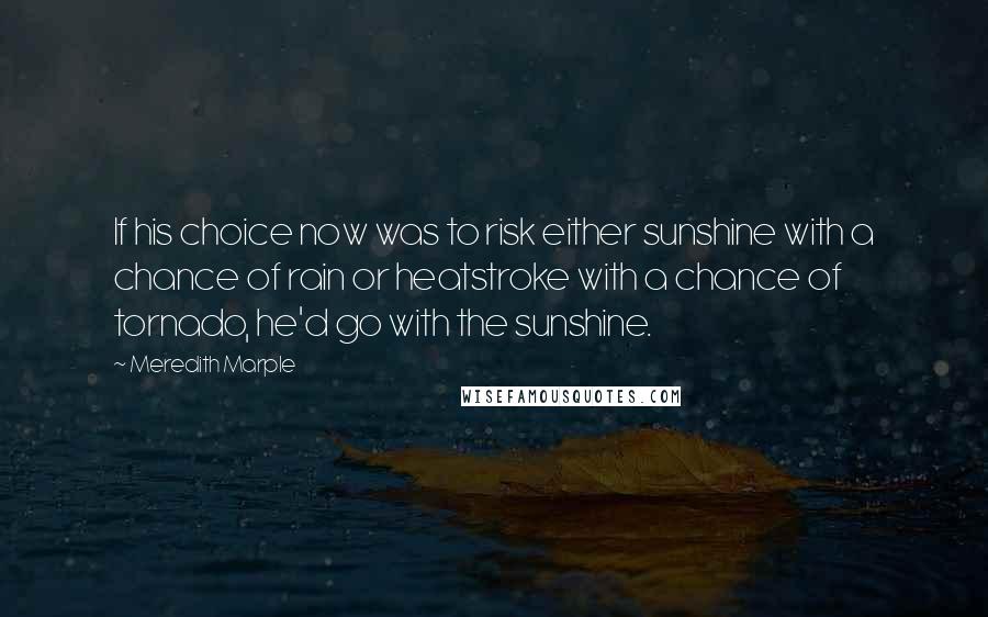 Meredith Marple Quotes: If his choice now was to risk either sunshine with a chance of rain or heatstroke with a chance of tornado, he'd go with the sunshine.