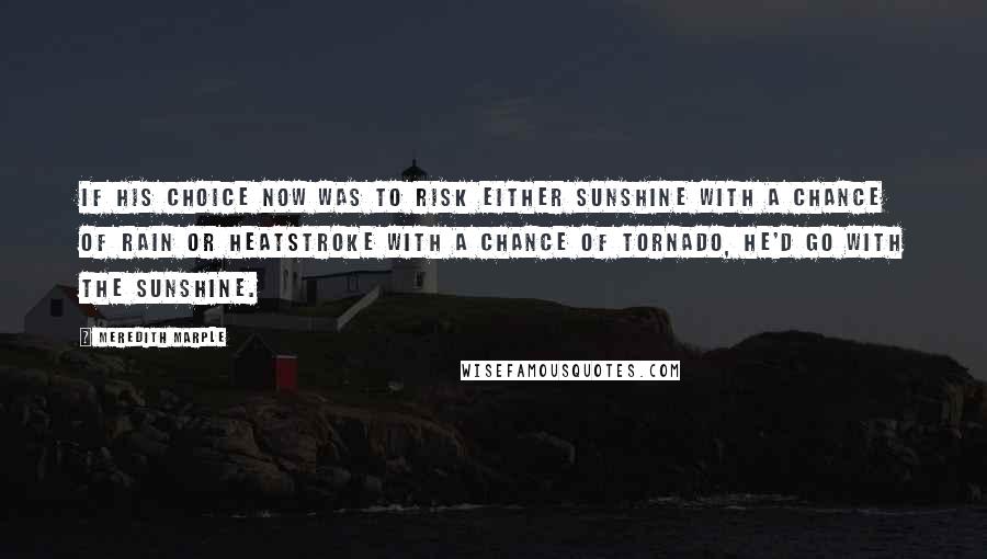 Meredith Marple Quotes: If his choice now was to risk either sunshine with a chance of rain or heatstroke with a chance of tornado, he'd go with the sunshine.