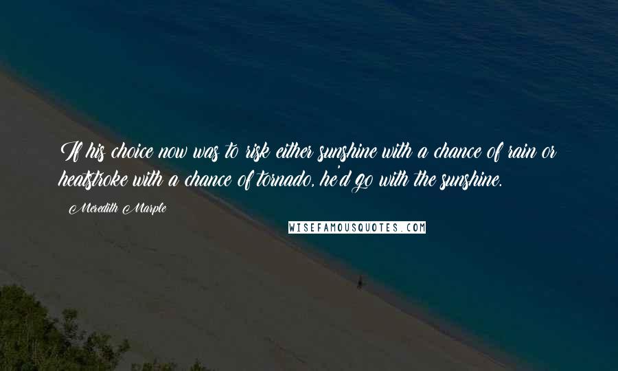 Meredith Marple Quotes: If his choice now was to risk either sunshine with a chance of rain or heatstroke with a chance of tornado, he'd go with the sunshine.