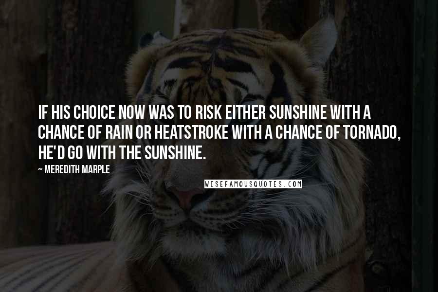 Meredith Marple Quotes: If his choice now was to risk either sunshine with a chance of rain or heatstroke with a chance of tornado, he'd go with the sunshine.