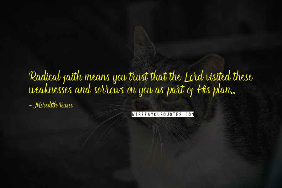 Meredith Russo Quotes: Radical faith means you trust that the Lord visited these weaknesses and sorrows on you as part of His plan...