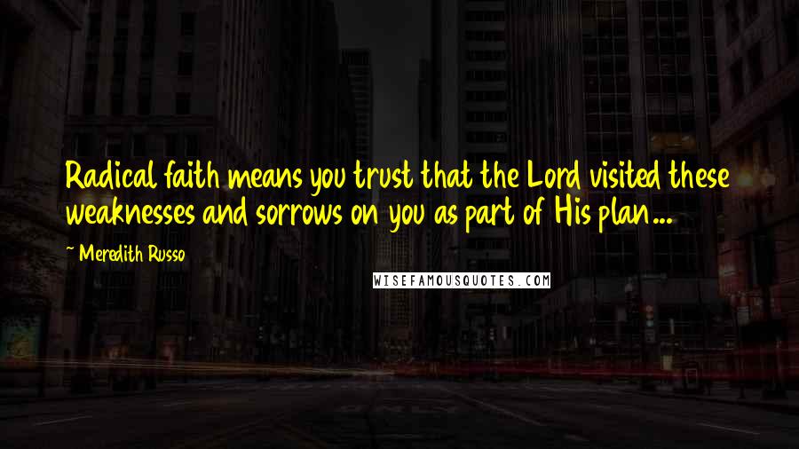 Meredith Russo Quotes: Radical faith means you trust that the Lord visited these weaknesses and sorrows on you as part of His plan...