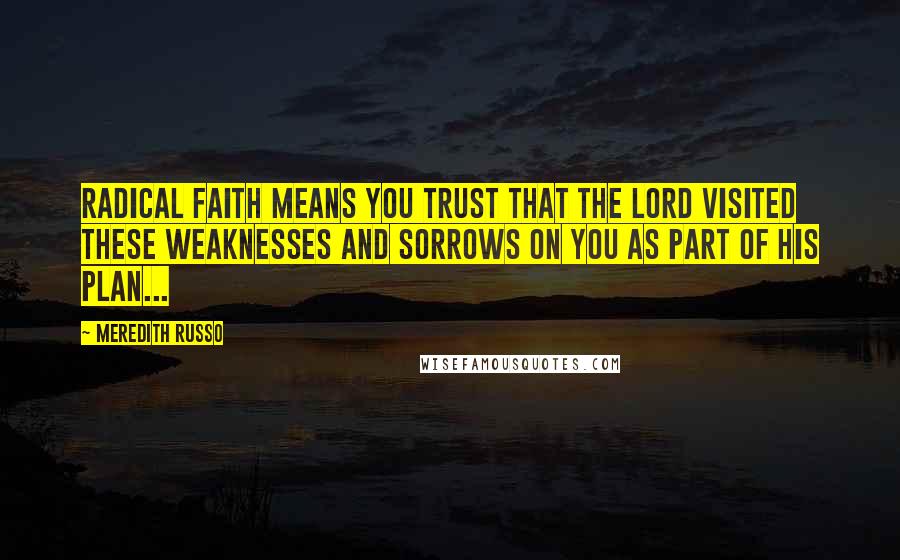 Meredith Russo Quotes: Radical faith means you trust that the Lord visited these weaknesses and sorrows on you as part of His plan...