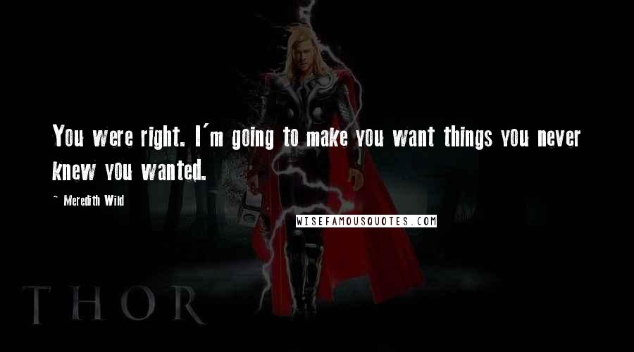 Meredith Wild Quotes: You were right. I'm going to make you want things you never knew you wanted.