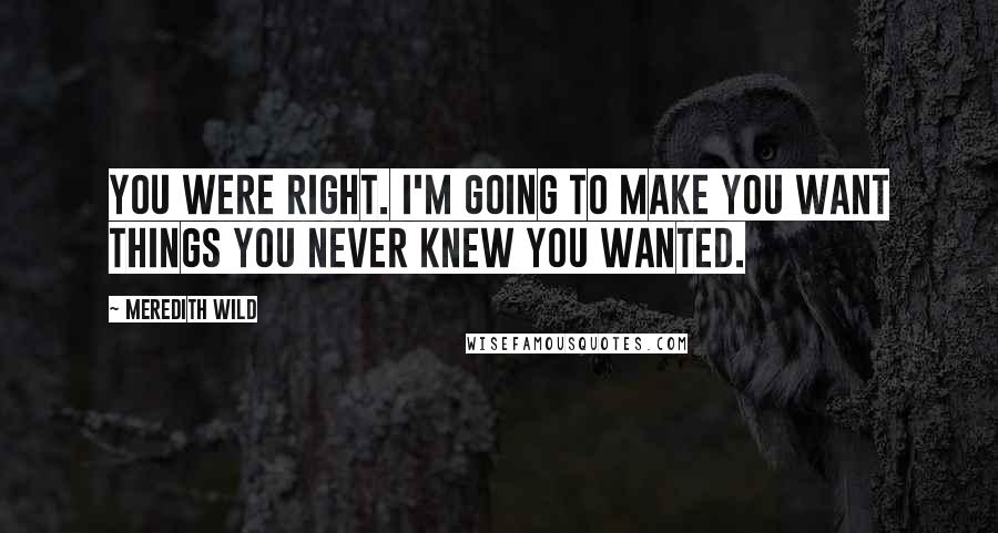 Meredith Wild Quotes: You were right. I'm going to make you want things you never knew you wanted.