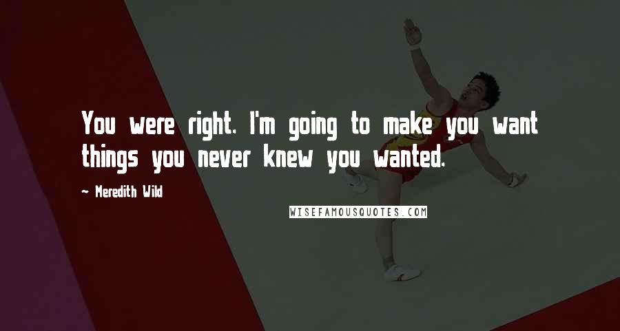 Meredith Wild Quotes: You were right. I'm going to make you want things you never knew you wanted.