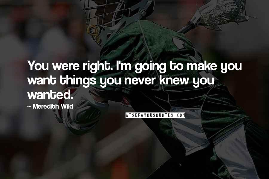 Meredith Wild Quotes: You were right. I'm going to make you want things you never knew you wanted.