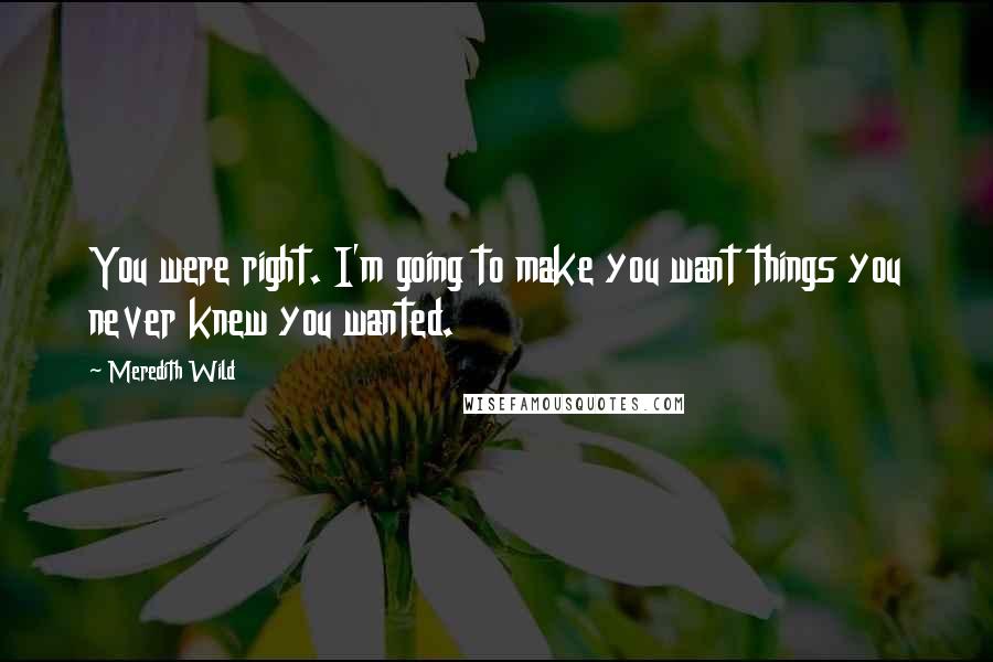 Meredith Wild Quotes: You were right. I'm going to make you want things you never knew you wanted.