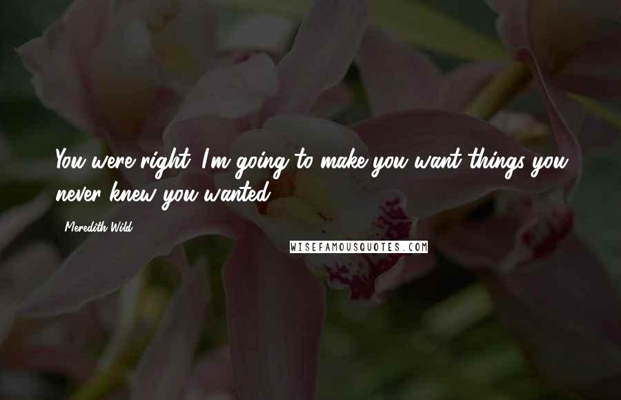 Meredith Wild Quotes: You were right. I'm going to make you want things you never knew you wanted.