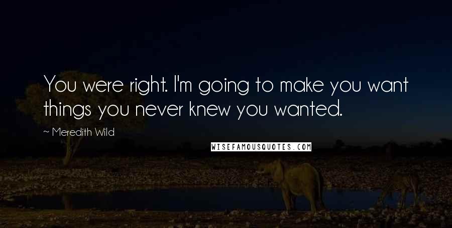 Meredith Wild Quotes: You were right. I'm going to make you want things you never knew you wanted.