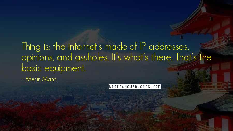 Merlin Mann Quotes: Thing is: the internet's made of IP addresses, opinions, and assholes. It's what's there. That's the basic equipment.