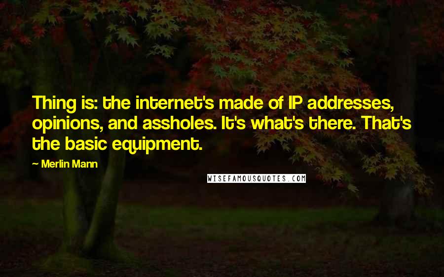 Merlin Mann Quotes: Thing is: the internet's made of IP addresses, opinions, and assholes. It's what's there. That's the basic equipment.