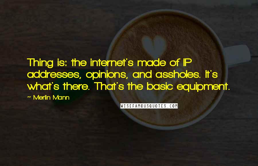 Merlin Mann Quotes: Thing is: the internet's made of IP addresses, opinions, and assholes. It's what's there. That's the basic equipment.