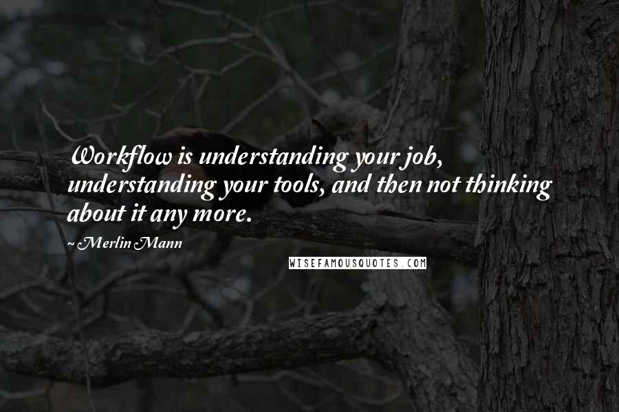 Merlin Mann Quotes: Workflow is understanding your job, understanding your tools, and then not thinking about it any more.