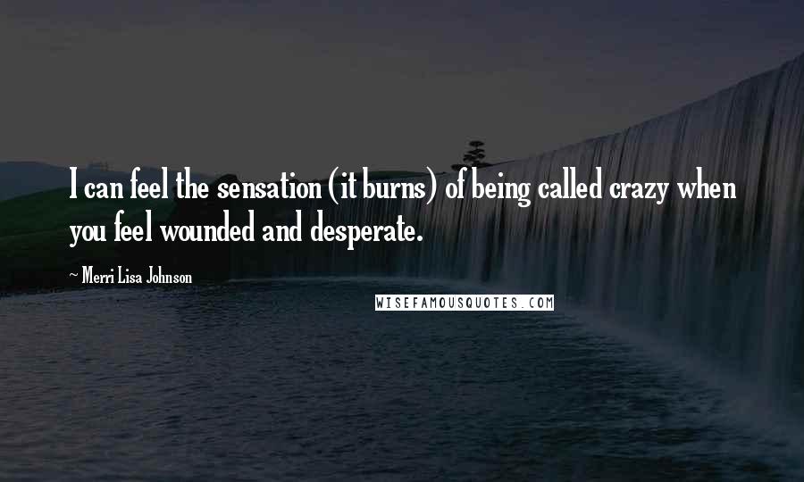 Merri Lisa Johnson Quotes: I can feel the sensation (it burns) of being called crazy when you feel wounded and desperate.