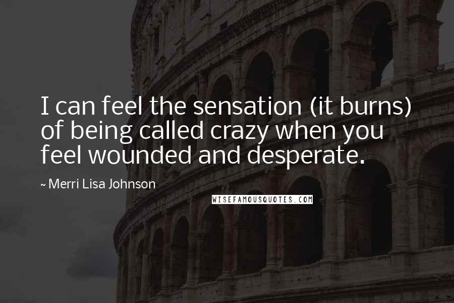 Merri Lisa Johnson Quotes: I can feel the sensation (it burns) of being called crazy when you feel wounded and desperate.