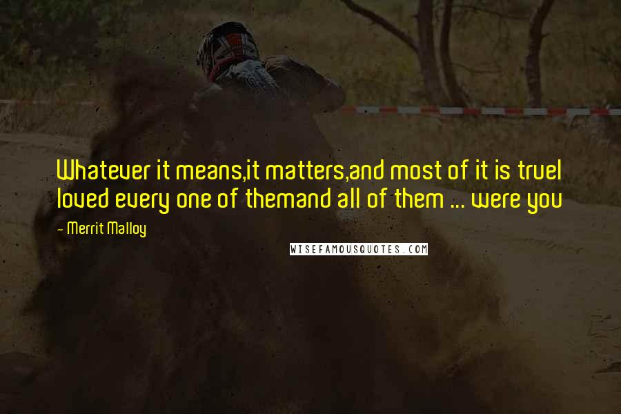 Merrit Malloy Quotes: Whatever it means,it matters,and most of it is trueI loved every one of themand all of them ... were you