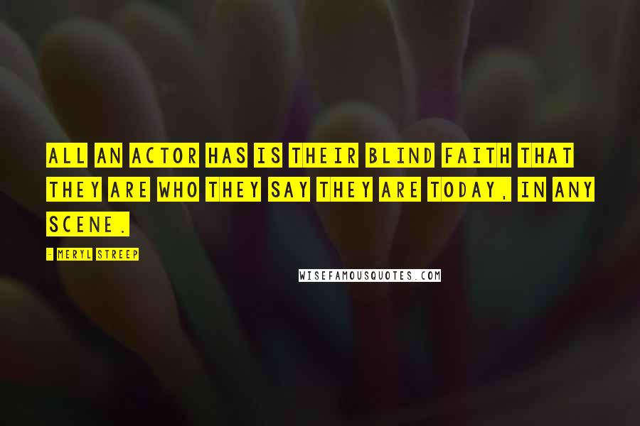 Meryl Streep Quotes: All an actor has is their blind faith that they are who they say they are today, in any scene.