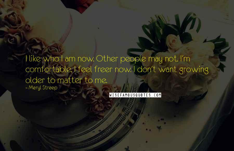 Meryl Streep Quotes: I like who I am now. Other people may not. I'm comfortable. I feel freer now. I don't want growing older to matter to me.