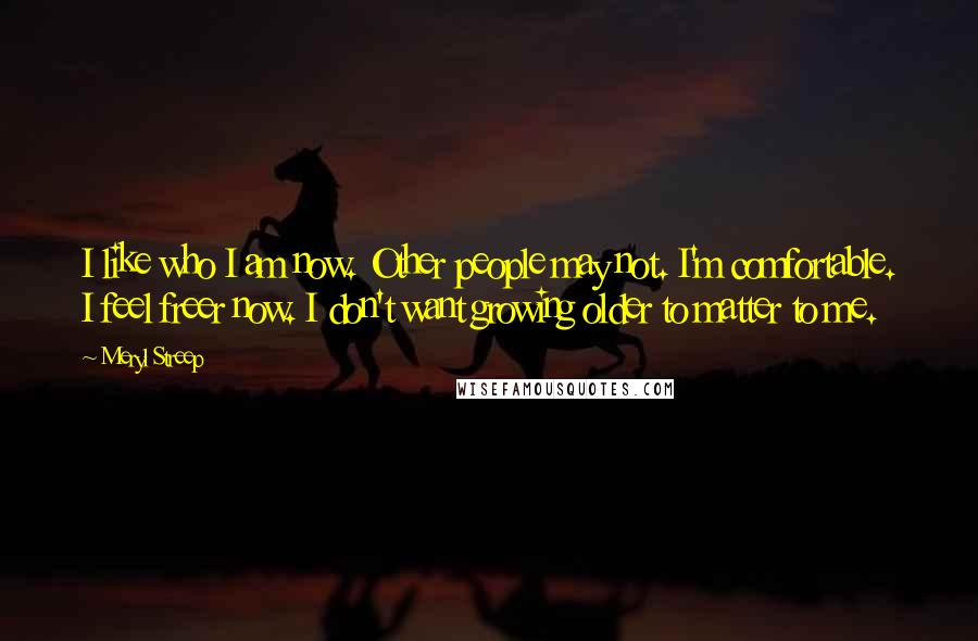 Meryl Streep Quotes: I like who I am now. Other people may not. I'm comfortable. I feel freer now. I don't want growing older to matter to me.