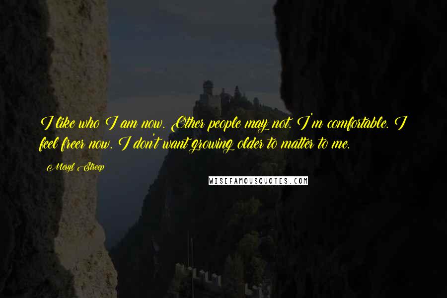 Meryl Streep Quotes: I like who I am now. Other people may not. I'm comfortable. I feel freer now. I don't want growing older to matter to me.