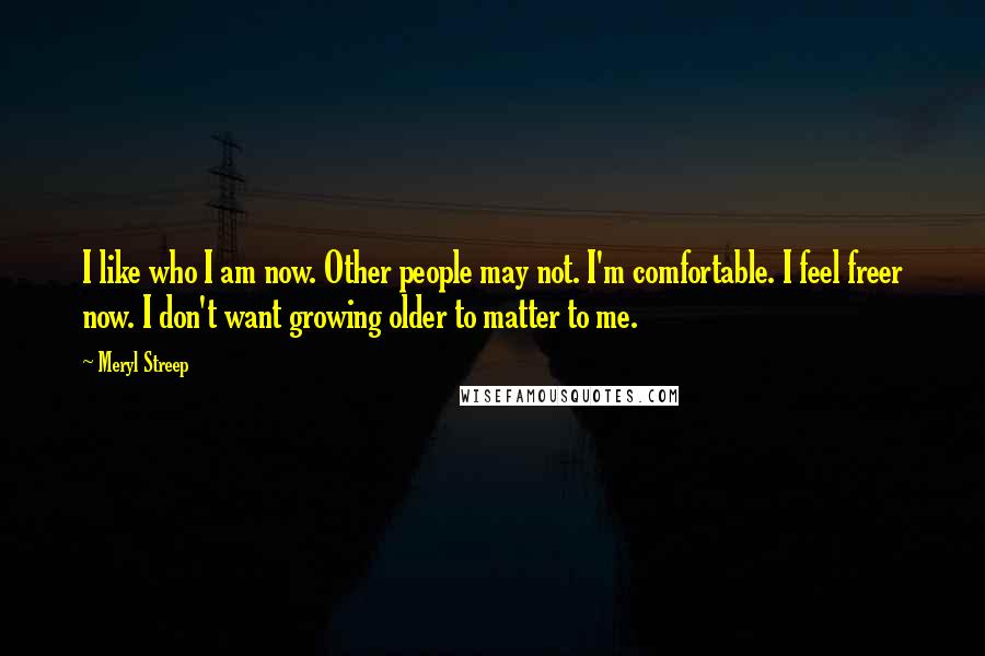 Meryl Streep Quotes: I like who I am now. Other people may not. I'm comfortable. I feel freer now. I don't want growing older to matter to me.