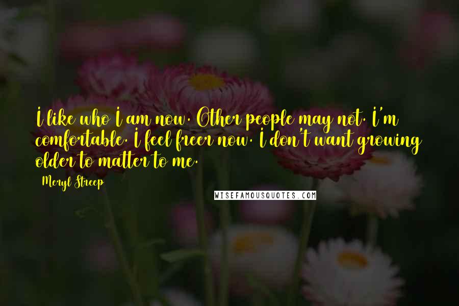 Meryl Streep Quotes: I like who I am now. Other people may not. I'm comfortable. I feel freer now. I don't want growing older to matter to me.