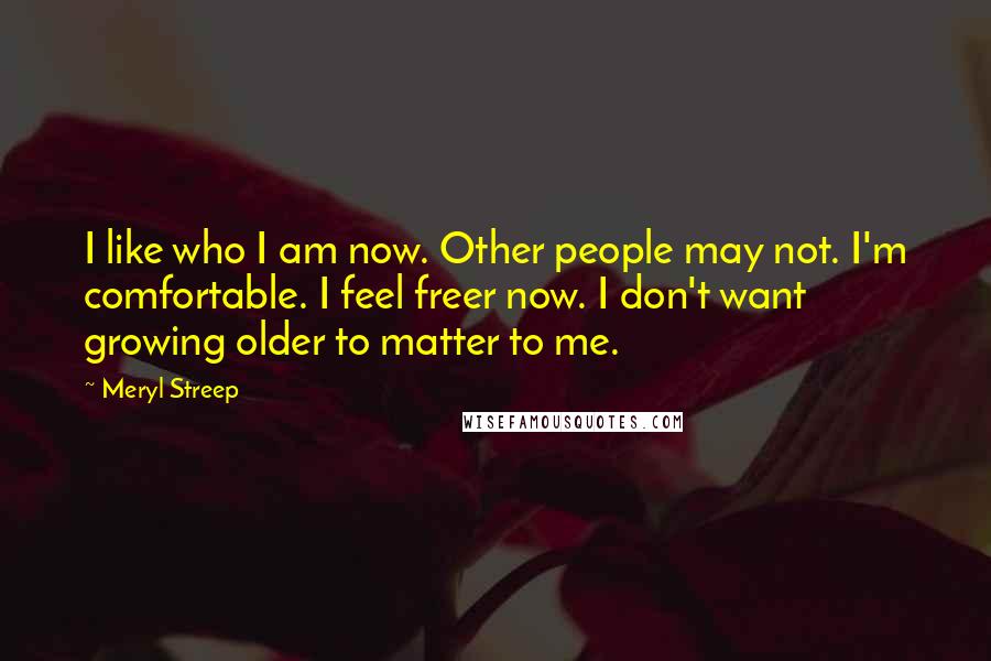 Meryl Streep Quotes: I like who I am now. Other people may not. I'm comfortable. I feel freer now. I don't want growing older to matter to me.