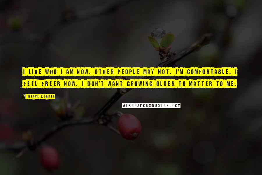 Meryl Streep Quotes: I like who I am now. Other people may not. I'm comfortable. I feel freer now. I don't want growing older to matter to me.