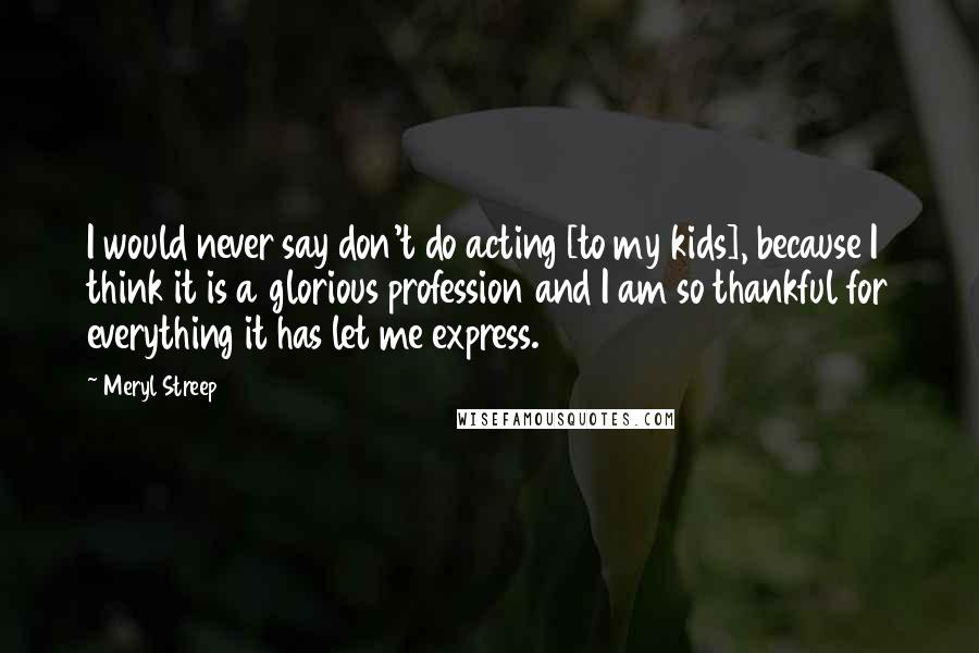 Meryl Streep Quotes: I would never say don't do acting [to my kids], because I think it is a glorious profession and I am so thankful for everything it has let me express.