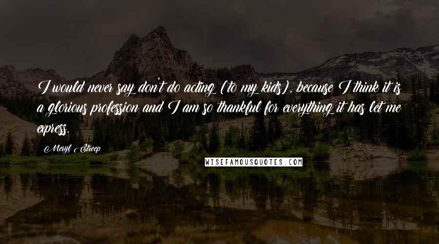 Meryl Streep Quotes: I would never say don't do acting [to my kids], because I think it is a glorious profession and I am so thankful for everything it has let me express.