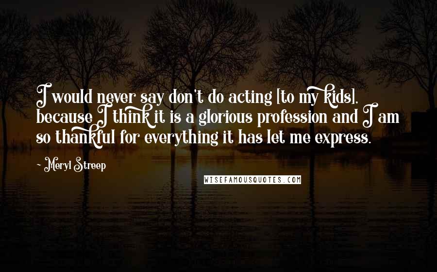 Meryl Streep Quotes: I would never say don't do acting [to my kids], because I think it is a glorious profession and I am so thankful for everything it has let me express.