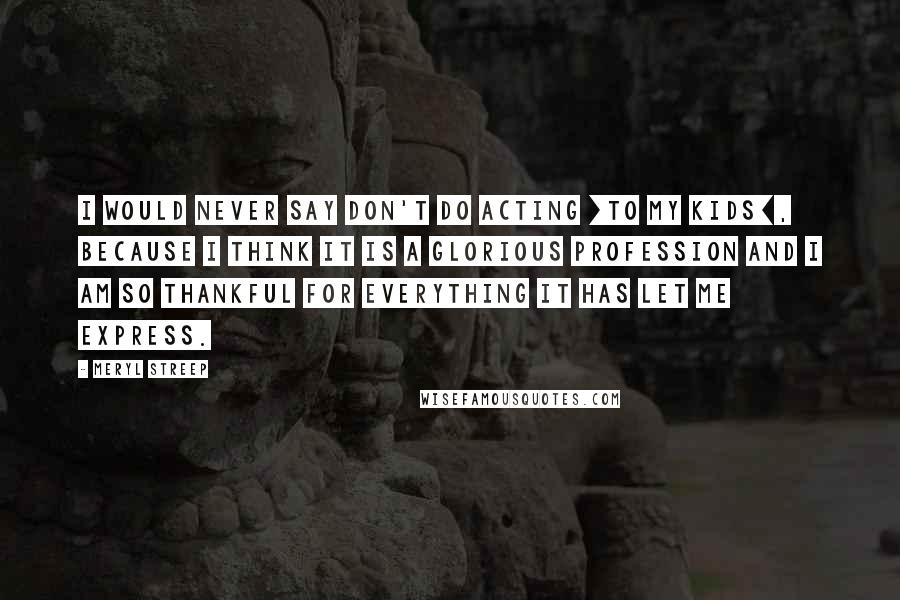 Meryl Streep Quotes: I would never say don't do acting [to my kids], because I think it is a glorious profession and I am so thankful for everything it has let me express.