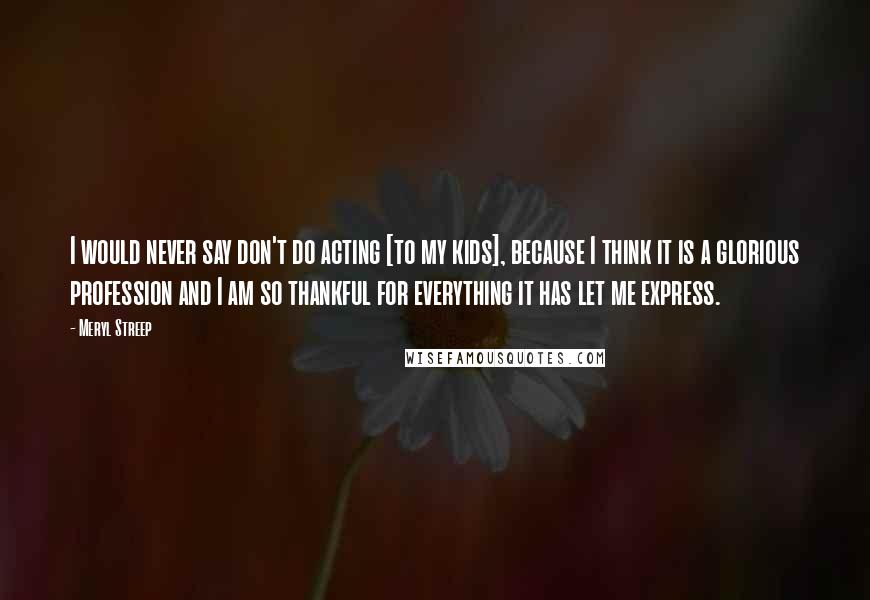 Meryl Streep Quotes: I would never say don't do acting [to my kids], because I think it is a glorious profession and I am so thankful for everything it has let me express.