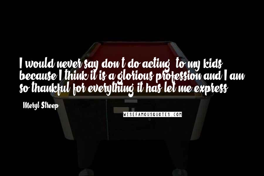 Meryl Streep Quotes: I would never say don't do acting [to my kids], because I think it is a glorious profession and I am so thankful for everything it has let me express.