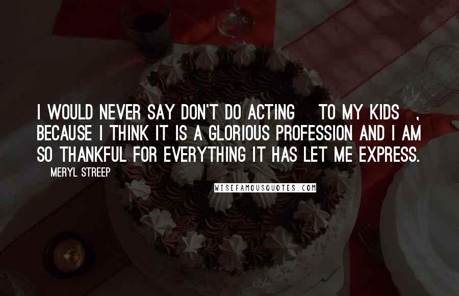 Meryl Streep Quotes: I would never say don't do acting [to my kids], because I think it is a glorious profession and I am so thankful for everything it has let me express.