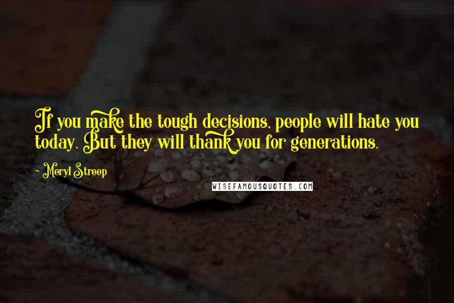 Meryl Streep Quotes: If you make the tough decisions, people will hate you today. But they will thank you for generations.