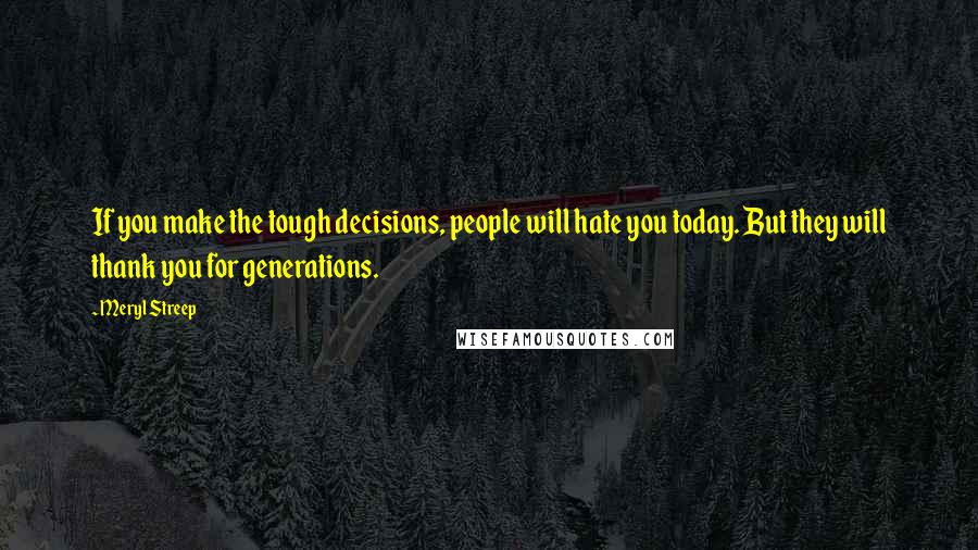 Meryl Streep Quotes: If you make the tough decisions, people will hate you today. But they will thank you for generations.