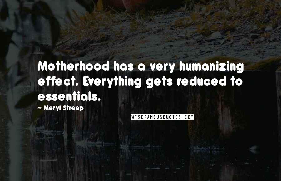 Meryl Streep Quotes: Motherhood has a very humanizing effect. Everything gets reduced to essentials.