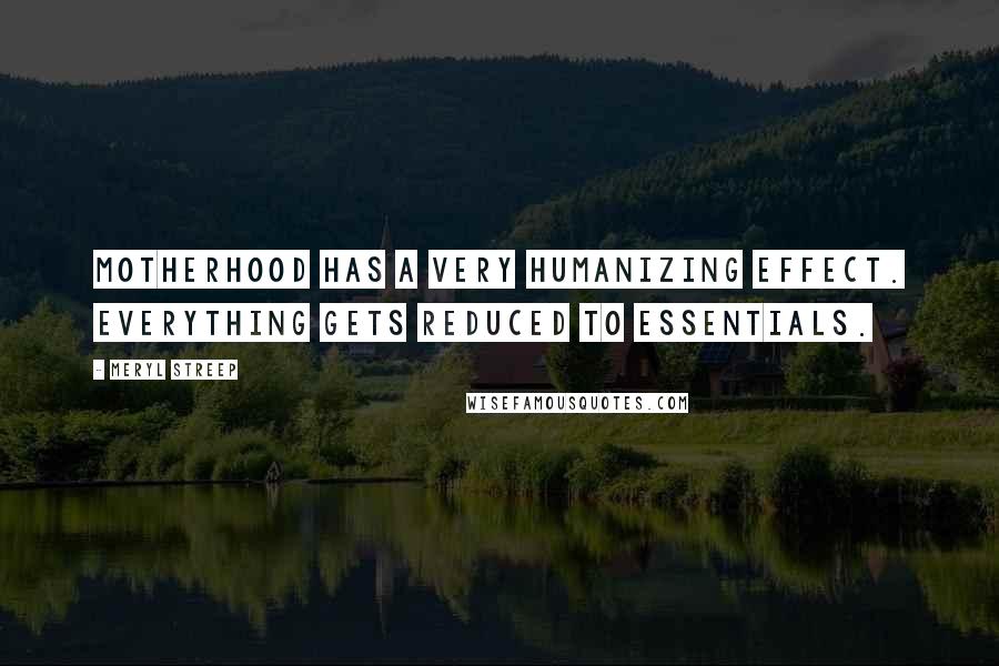 Meryl Streep Quotes: Motherhood has a very humanizing effect. Everything gets reduced to essentials.