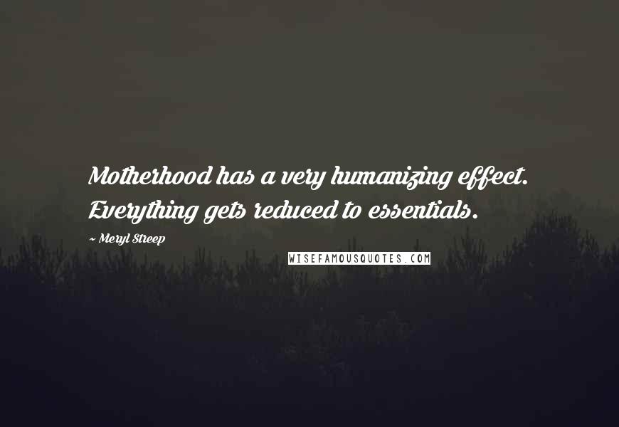 Meryl Streep Quotes: Motherhood has a very humanizing effect. Everything gets reduced to essentials.