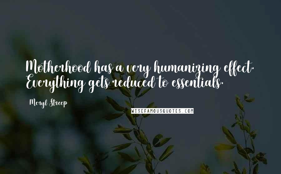 Meryl Streep Quotes: Motherhood has a very humanizing effect. Everything gets reduced to essentials.
