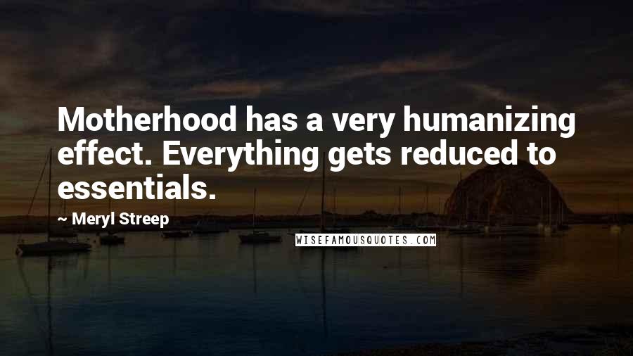 Meryl Streep Quotes: Motherhood has a very humanizing effect. Everything gets reduced to essentials.